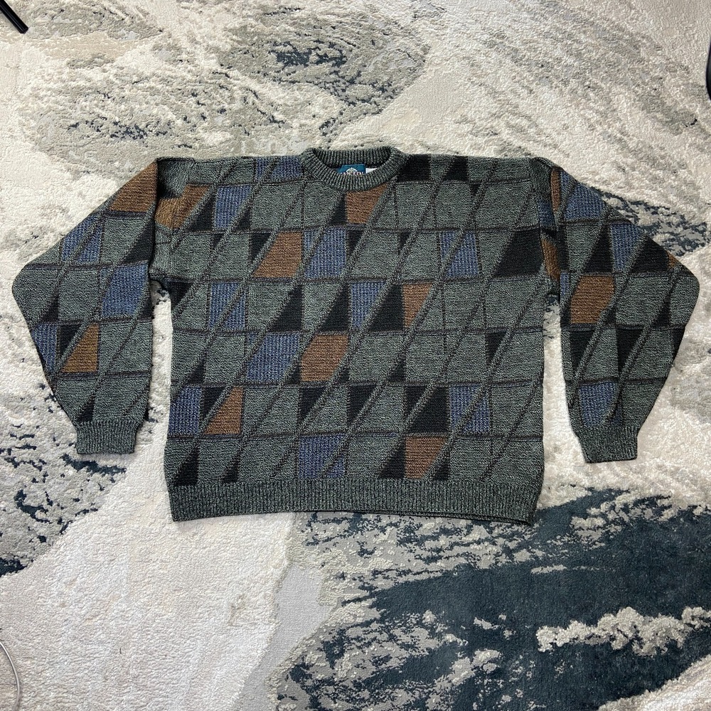 Vintage Jantzen Coogie Sweater Sz‎ XL Geometric Print Tight Knit Ribbed